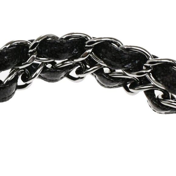 CHANEL Logo 2.55 Chain Shoulder Bag Grained Patent Leather Black SHW - Picture 9 of 16